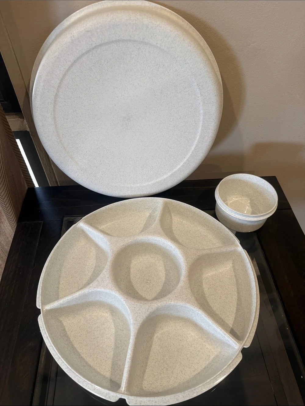 Tupperware Speckled Cream Round Divided Serving Tray with Bowl